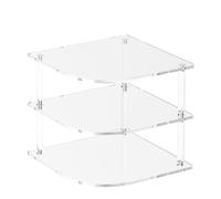 Organizer per piatti per armadietto, ripiano angolare in acrilico trasparente, 3 ripiani, compatto per cucina, bagno, comodino, congelatore, armadio