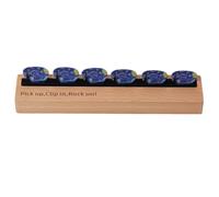 Organizer per plettro realizzato a mano, con 6 plettri di spessore assortiti, clip per musicisti e chitarre in legno