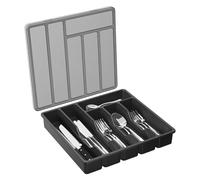 Organizer per posate, per piano di lavoro, cassetto posate, piccolo, vassoio per posate con coperchio, vassoio organizer per utensili da cucina, 6 scomparti, posate coperte e portaposate