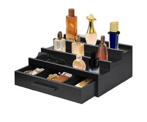 Organizer per profumi da uomo, nero a tre strati, elegante supporto per profumi con cassetti, perfetto per contanti e carte, per gli amanti delle fragranze