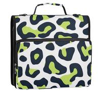 Organizer per raccoglitori a 3 anelli con stampa leopardata, verde lime e blu navy, con manico e tracolla rimovibile, facile da trasportare, adatto per le scuole medie