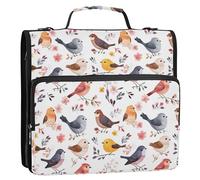 Organizer per raccoglitori a 3 anelli da 3,8 cm, con manico, impermeabile, organizer per la scuola, motivo uccellino, bianco