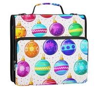 Organizer per raccoglitori con cerniera, palline di Natale colorate, decorative, 3,8 cm, 3 anelli, raccoglitore ad anelli a D, con tracolla, per scuola, portfolio per 500 fogli
