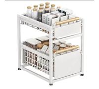 Organizer per riporre oggetti sotto il lavandino Cestello scorrevole estraibile a 2 livelli Supporto per armadio da cucina e bagno con rack in metallo staccabile Bianco