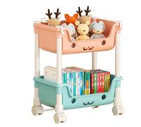 Organizer per sala giochi, scaffale per giocattoli a più livelli con ruote girevoli, contenitori resistenti, struttura in legno compatta, libreria funzionale per stanza dei bambini, stanza dei bambini