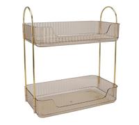 Organizer per Scaffali per Trucchi a 2 Livelli, Elegante e Pratico per gli Elementi Essenziali di Bellezza e per Riporre i gioielli. Costruzione in Ferro, Altezza 33 Cm (giallo ambrato)
