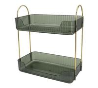 Organizer per Scaffali per Trucchi a 2 Livelli, Elegante e Pratico per gli Elementi Essenziali di Bellezza e per Riporre i gioielli. Costruzione in Ferro, Altezza 33 Cm (GREEN)