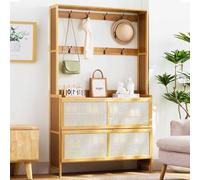 Organizer per scarpe da ingresso con anta a ribalta, mobiletto in rattan di bambù con attaccapanni, mobiletto portascarpe per 16-20 paia, salvaspazio, facile da montare, per cucina, ingresso, soggiorn