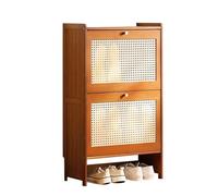 Organizer per scarpe sottile per ingresso con anta a ribalta, mobiletto portascarpe in bambù a 2/3 ripiani, mobiletto portascarpe per 15-21 paia, stile minimalista, per soggiorno e corridoio (A 50 cm)