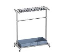 Organizer per scopa e mocio, supporto in acciaio inox con ruote e bacino d'acqua per prodotti per la pulizia, perfetto per garage, scuola o giardino