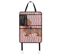 Organizer per sedile auto, protezione per sedile posteriore per tablet, tappetino con tasche dietro il sedile, motivo: cane salsiccia rosso e blu, linee ondulate
