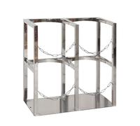 Organizer per serbatoi di ossigeno in acciaio inossidabile, perfetto per officine, ospedali e laboratori, altezza 60 cm con doppia catena di sicurezza e lunghezza 66 cm.