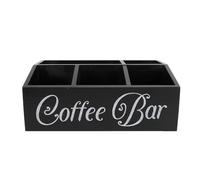 Organizer per stazione del caffè, porta cialde di caffè in legno, cestino portaoggetti, 5 scomparti, organizer da banco nero per cucina, ufficio, sala da pranzo