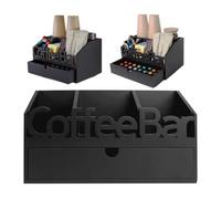 Organizer per stazione di caffè da bancone | Portacapsule da piano di lavoro in legno con cassetto, grande capacità, per caffetteria con cialde, tè, sciroppo, bastoncini per mescolare