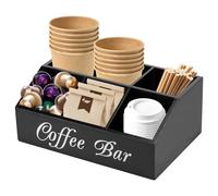 Organizer per stazioni di caffè, 5 scomparti, scatola per tè, caffè, accessori da bar, in legno, vintage, 32 x 21 x 13,2 cm, vassoio per condimenti per controsoffitto bustine di zucchero, dolcificanti