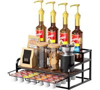 Organizer per stazioni di caffè per piano di lavoro, a 3 livelli, per 8 bottiglie, per sciroppo di caffè, con cassetto porta tazze da 35 K, per bancone della cucina