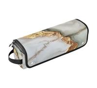 Organizer per strumenti per capelli 2 in 1 con cuscinetto resistente al calore, antipolvere, borsa da viaggio per piastra arricciacapelli, asciugacapelli piatto, marmo neutro bianco