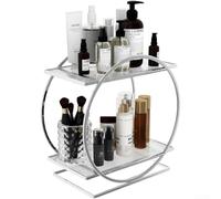 Organizer per trucchi a due livelli in acciaio al carbonio, per bagno, piano di lavoro, scrivania, cucina, portaspezie, camera da letto, organizer per articoli da toeletta (trasparente)