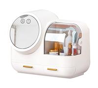 Organizer per trucchi a LED con ventola regolabile, e ricarica USB, in bianco, rosa, verde scuro, grande capacità per cosmetici