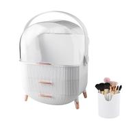 Organizer per trucchi con cassetti e coperchio, vetrina bianca per cosmetici e prodotti per la cura della pelle, per piano di lavoro e comò da bagno, con copertura trasparente, bianco