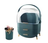 Organizer per trucchi con cassetti e coperchio, vetrina per cosmetici e prodotti per la cura della pelle, per piano di lavoro e bagno con copertura trasparente, Verde
