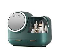 Organizer per trucchi con specchio e LED, per cosmetici, trucco, con LED e ventola, beauty case da viaggio, verde, moderno