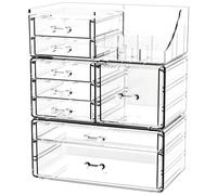 Organizer per trucchi impilabile trasparente per cosmetici, scatola impilabile con 8 cassetti, organizer per trucchi a 3 strati per toeletta, bagno, dormitorio universitario, armadio, scrivania