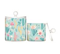Organizer per trucchi in plastica trasparente color verde pastello con coperchio, contenitore per riporre il filo interdentale essenziale, per cotton fioc, cotton fioc, bastoncini di cotone, filo