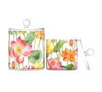 Organizer per trucchi in plastica trasparente, stile vintage, con coperchio, per accessori da bagno, decorativo, per tamponi di cotone, tamponi di cotone, plettri per filo interdentale, graffette