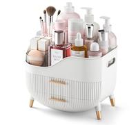 Organizer per trucchi, organizer per la cura della pelle con 2 cassetti, espositore per cosmetici con manico per cosmetici, grande capacità per riporre articoli di bellezza, ombretti, maschere.