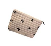 Organizer per trucchi trapuntato, design con fiocco ricamato, spaziosa borsa per cosmetici lavabile per cosmetici da viaggio, custodia morbida protettiva per trucco, B, Taglia unica