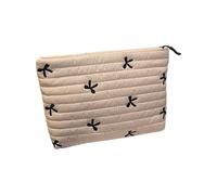 Organizer per trucchi trapuntato, design con fiocco ricamato, spazioso e lavabile, borsa per cosmetici da viaggio essenziale, A