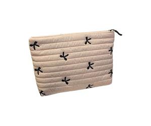 Organizer per trucchi trapuntato, design con fiocco ricamato, spazioso e lavabile, borsa per cosmetici da viaggio essenziale, A