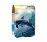 Organizer per trucco,custodia per rossetto per trucco per mini borsa da viaggio esterna,i delfini dell'onda del mare nuotano sott'acqua