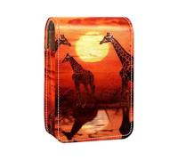 Organizer per trucco,custodia per rossetto per trucco per mini borsa da viaggio esterna,Tramonto animale della giraffa dell'Africa