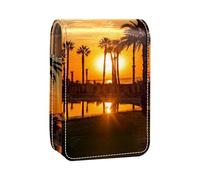 Organizer per trucco,custodia per rossetto per trucco per mini borsa da viaggio esterna,vista sulla terraferma dell'erba del tramonto della spiaggia