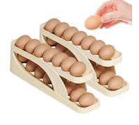 Organizer per uova da frigorifero, supporto per piano di lavoro a rotolamento automatico, vassoio dispenser a due livelli, soluzione durevole per