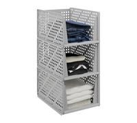 Relaxdays Organizer Pieghevoli per Armadio, Set 3 Box Estraibili in Plastica, Impilabili, HLP: 24,5x33,5x43,5 cm, Grigio