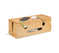 Relaxdays Scatola Porta Cavi da Scrivania, Nascondicavi per 2 Ciabatte, Cable Box HLP: 15,5x42x16 cm, in bambù, Naturale