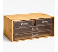 Touch Of Beaty - Scatola portaoggetti - 13,8 x 23,7 x 11 cm - 4 cassetti trasparenti - bambù/plastica