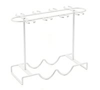 Organizer porta vino da banco in metallo per 2 bottiglie e 8 bicchieri a stelo