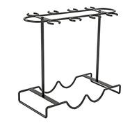 Organizer porta vino da banco in metallo per 2 bottiglie e 8 bicchieri a stelo