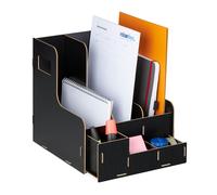 Relaxdays Portadocumenti, 3 Cassetti, Documenti DIN A4, 27x24x31,5 cm, Desk Organizer, Portariviste Ufficio Scuola, Nero, Fibra di Legno