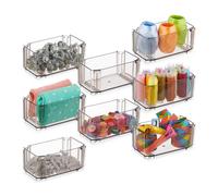 Relaxdays Organizer Portaoggetti da Cassetto, Set da 8 Scatole per Scrivania o in Bagno, Plastica Trasparente, Marrone, 5,5 x 12 x 7 cm