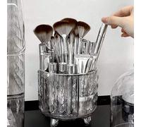 Organizer rotante per pennelli da trucco con coperchio, tubo di stoccaggio cosmetico da scrivania, alta capacità, anti-polvere, divisori a griglia, adatto per riporre matite per sopracciglia e spazio 