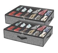 Organizer Scarpe il Letto, 2 Organizzatore Scarpe Sottoletto Portascarpe Salvaspazio con Coperchio Trasparente Cerniera,Adatto per 24 paia (Nero,29,3 x 23,6 x 5,9 inch)