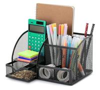 Organizer Scrivania Rete Metallica, Portapenne Ufficio Multifunzione con 6 Scomparti e 1 Cassetto, Organizzatore Cancelleria Spazio Risparmia per Memo, Adesivi, Graffatrici, Graffette, Casa, Scuola