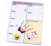 Organizer Settimanale Magnetico, 4 Pennarelli Colorati, 12 Calamite, 1 Gomma | Calendario Frigo 43x32cm Lavagna Cucina | Organizer Memo Lista della Spesa Menù | Scatola idee regalo (Bianco, Inglese)
