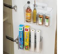 Organizer Sottolavello Cucina Porta Sacchetti e Telecomando da Muro, 2 Bicchieri Trasparenti a Parete per Spazi Stretti - Porta Rotoli Alluminio, Pellicola e Accessori Bagno, Design Compatto Senza BPA