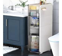 Organizer stretto per lavabo da bagno, in plastica, con cassetti trasparenti e rotelle, per bagno, armadio a pavimento verticale, armadietto per carta igienica